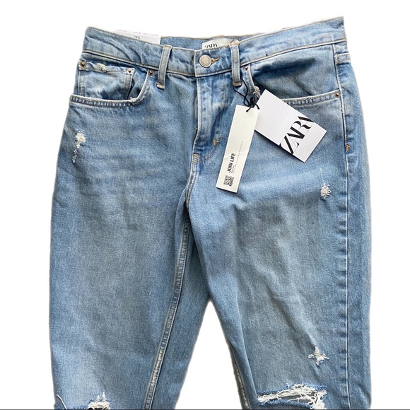 Zara ZW THE DISTRESSED CIGARETTE RELAXED JEANS nwt 36 4 - Picture 10 of 12
